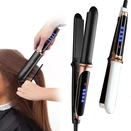 2-in-1 Flat Iron Hair Straightener Adjustable Temperature